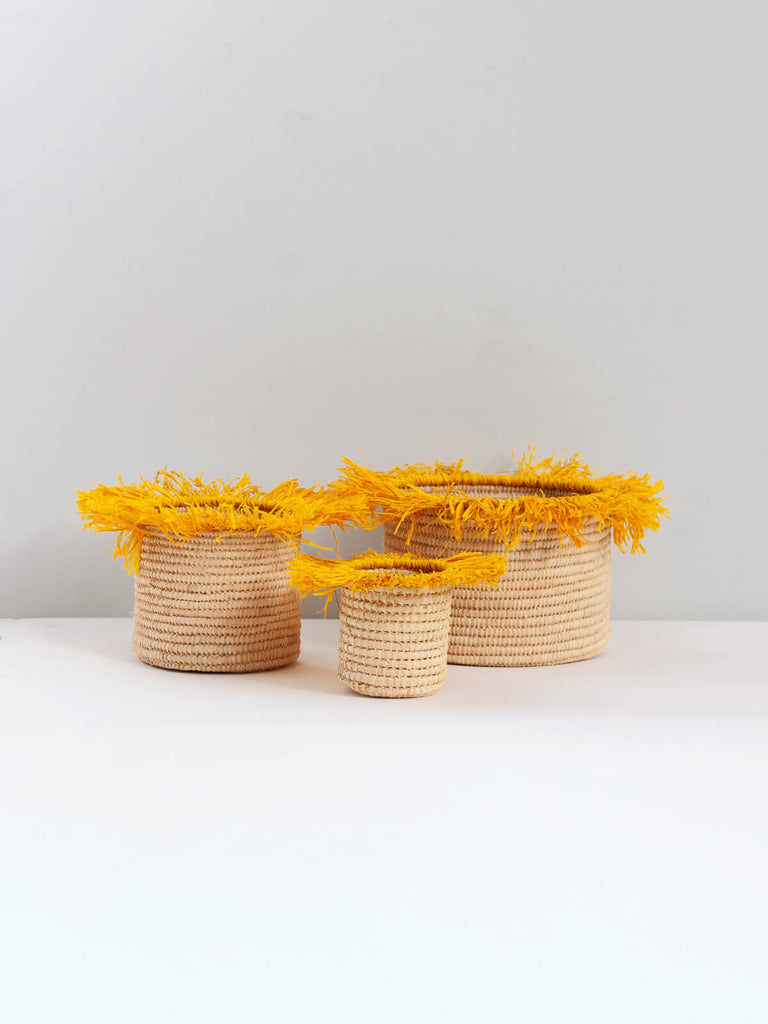 Raffia Tassel Storage Pots, Yellow - Bohemia Design