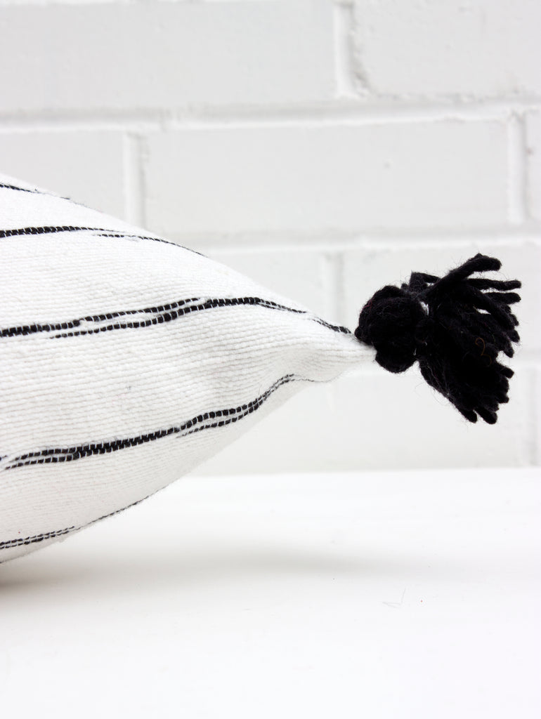 White Cotton Scribble Stripe Square Cushions, Black - Bohemia Design