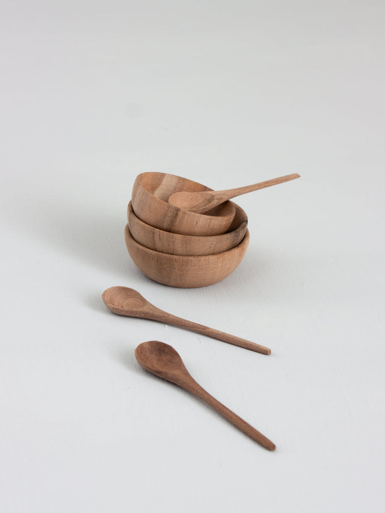 Walnut Wood Spice Bowl and Spoon Set - Bohemia Design
