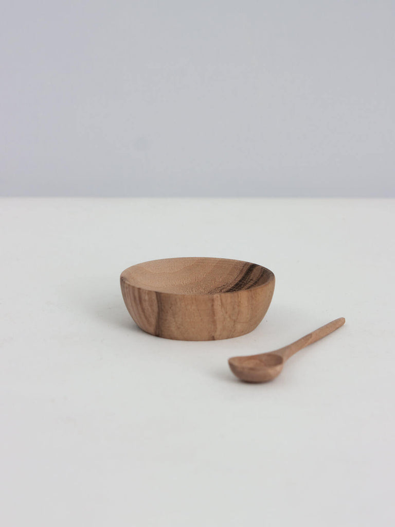 Walnut Wood Spice Bowl and Spoon Set - Bohemia Design