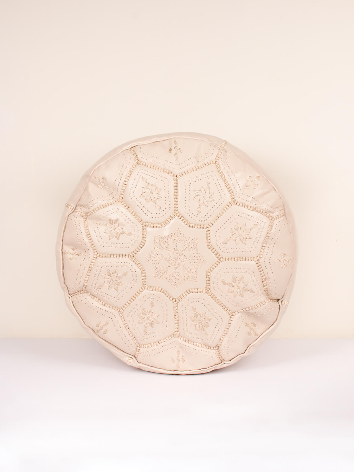Moroccan Leather Tile Pouffe, Chalk