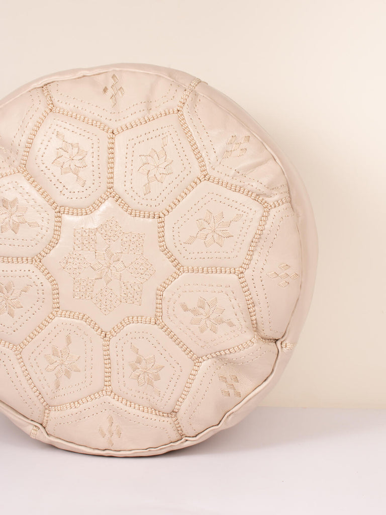 Moroccan Leather Tile Pouffe, Chalk by Bohemia Design