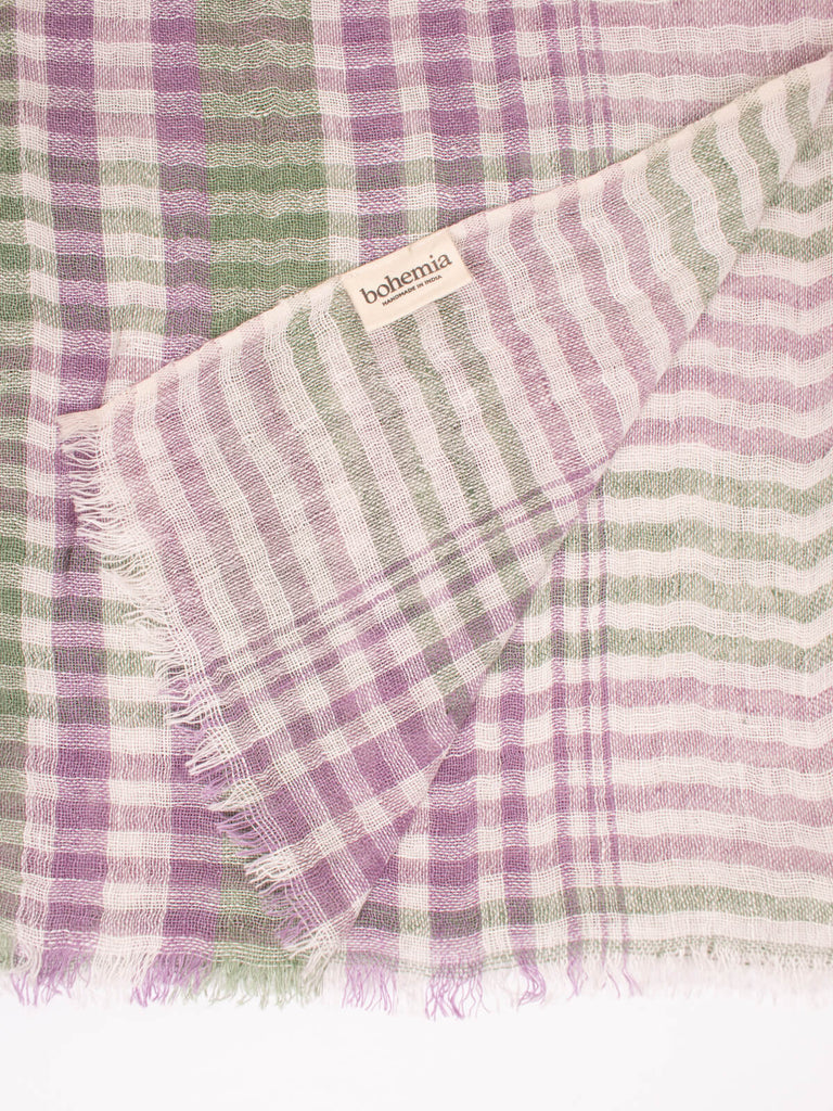 Linen Scarf, Sage and Lilac Check by Bohemia Design