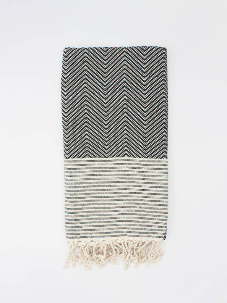 Black Malibu Hammam Towel with zig zag stripes by Bohemia Design