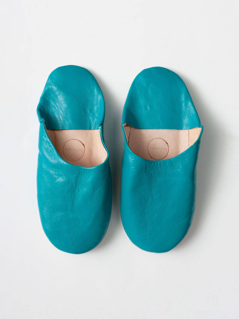 Moroccan Babouche Basic Slippers, Aqua - Bohemia Design