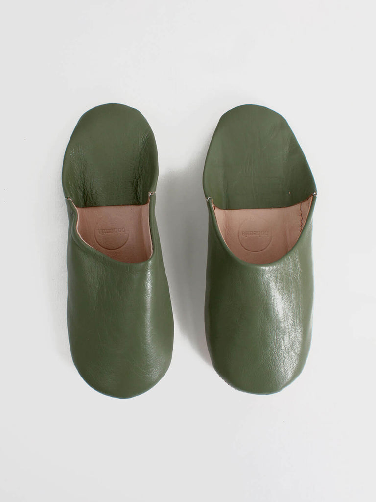 Moroccan Babouche Basic Slippers, Olive - Bohemia Design