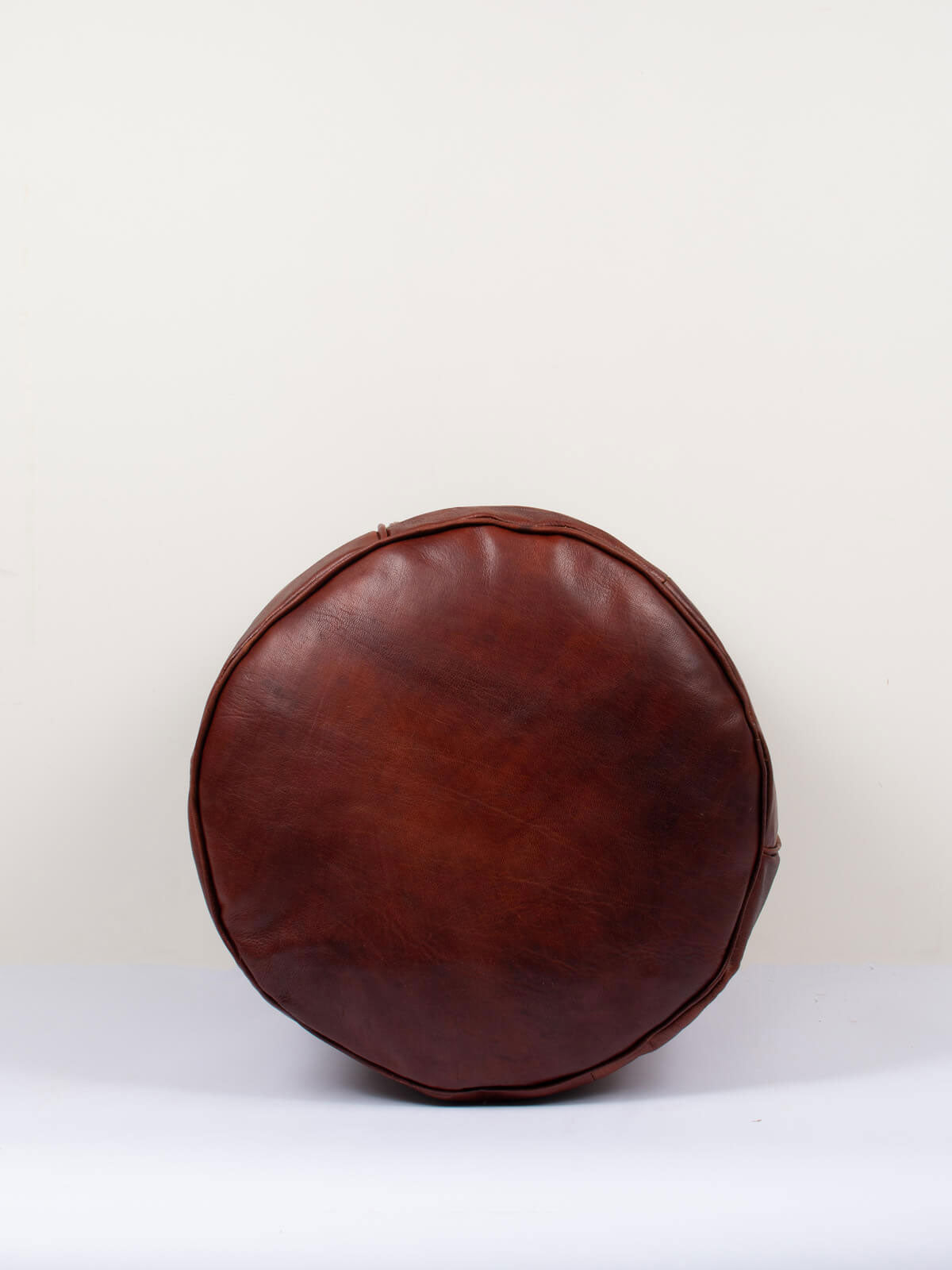 Moroccan Leather Plain Drum Pouffe, Chocolate