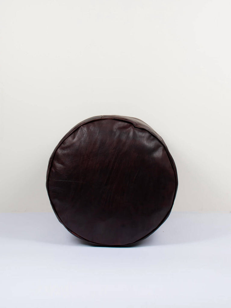 Moroccan Leather Plain Drum Pouffe in Dark Chocolate