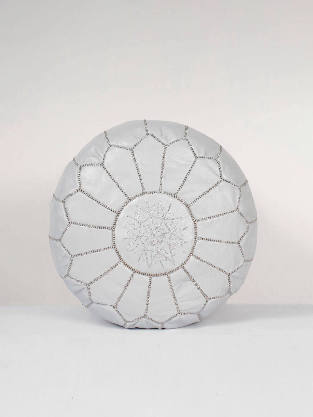 Moroccan Leather Pouffe, Grey