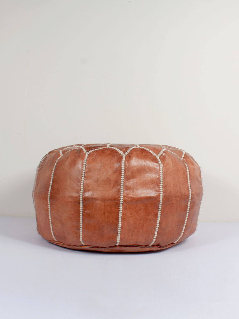 Moroccan Leather Pouffe, Tan by Bohemia Design