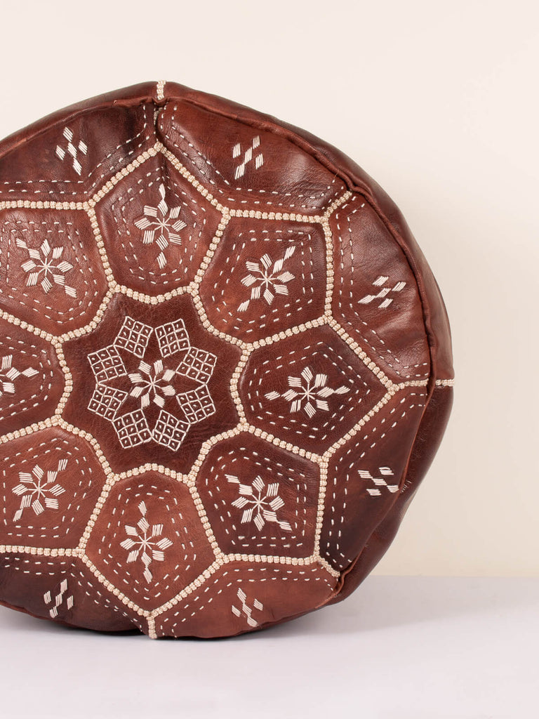 Moroccan Leather Tile Pouffe, Chocolate Mocha Oiled