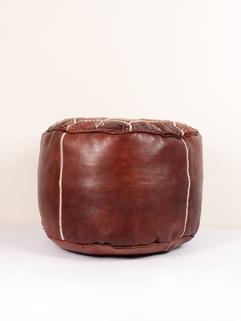 Moroccan Leather Tile Pouffe, Chocolate Mocha Oiled