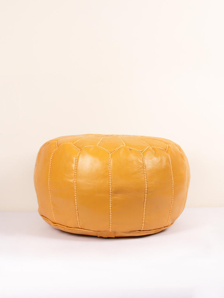 Traditional handcrafted Moroccan Pouffe in mustard yellow leather