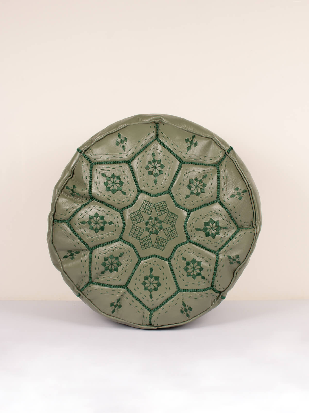 Moroccan Leather Tile Pouffe, Olive