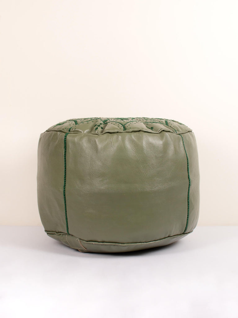 Moroccan Leather Tile Pouffe in Olive by Bohemia Design