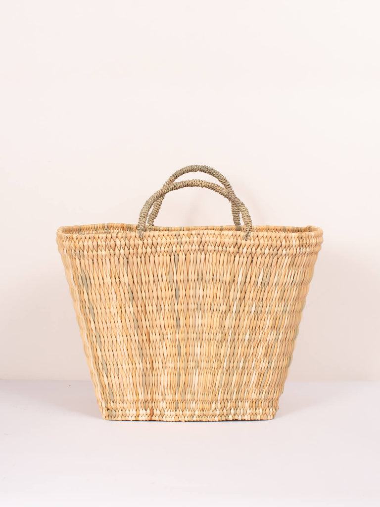 Tall natural handwoven reed shopper basket with handles by Bohemia Design