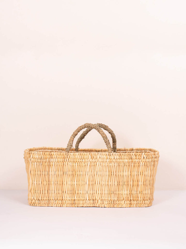 Large Moroccan Reed wicker storage basket, handwoven from natural fibers