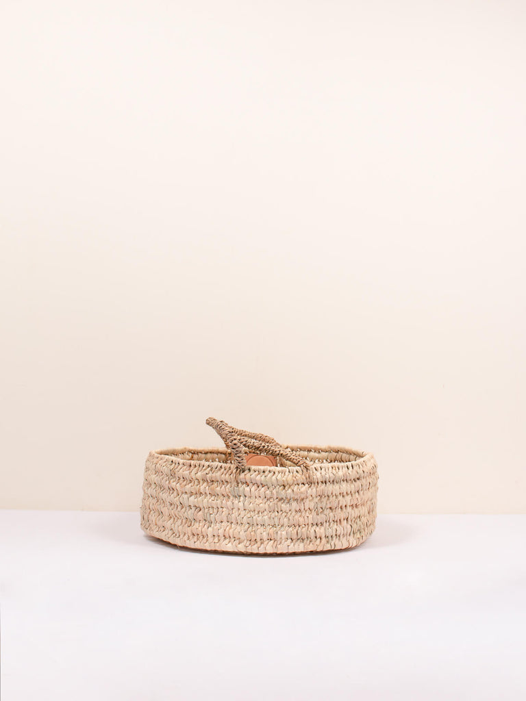Medium round open weave basket with handles for easy, natural home storage