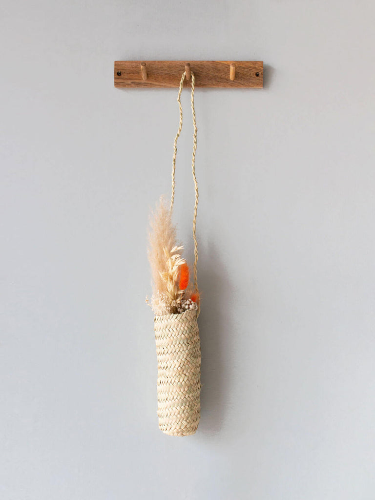 Large Slim Hanging Basket on a wooden hook filled with dried flowers