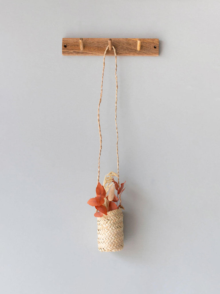 Small Slim Hanging Basket on a wooden hook with dried flowers