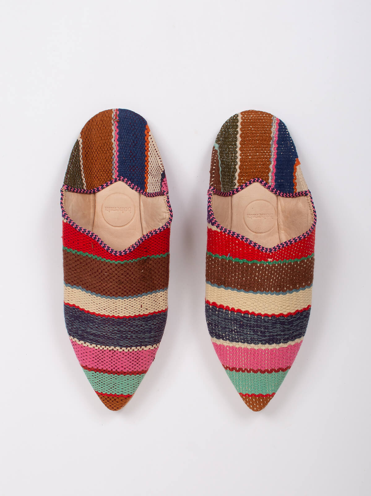 Moroccan Boujad Pointed Babouche Slippers, Merzouga Stripe