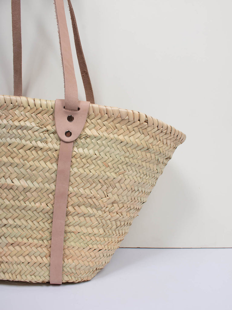 French shopper market basket with natural leather handles by Bohemia Design