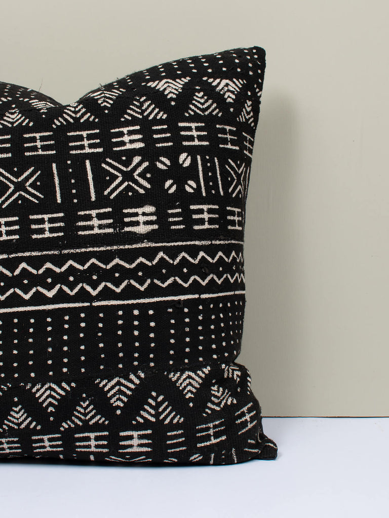 Black and cream cushion with a mudcloth pattern by Bohemia Design