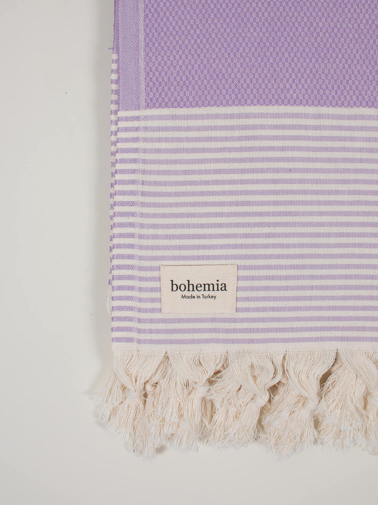 Striped Amalfi Hammam Towel in lilac stripe by Bohemia Design