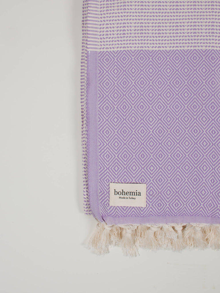Nordic Dot Hammam Towel in lilac diamond pattern by Bohemia Design