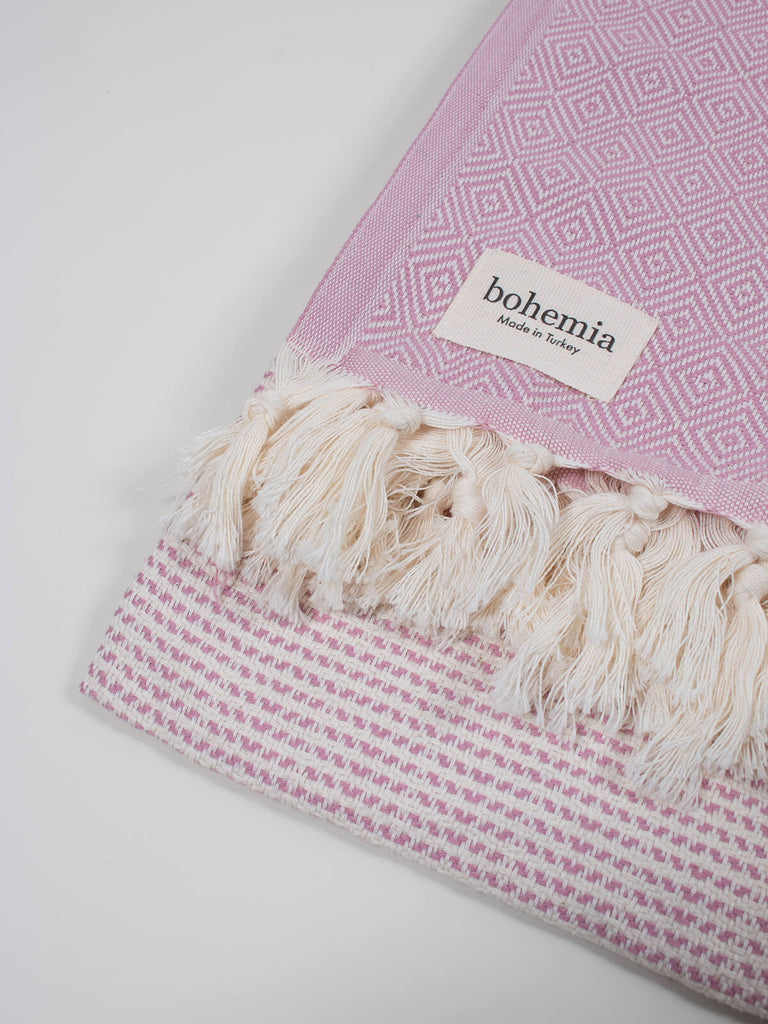 Nordic Dot Hammam Towel in vintage pink diamond pattern by Bohemia Design