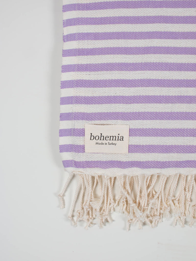 Striped Sorrento Hammam Towel in lilac stripe by Bohemia Design