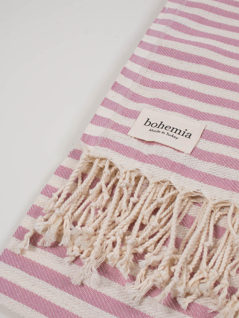 Striped Sorrento Hammam Towel in vintage pink stripe by Bohemia Design