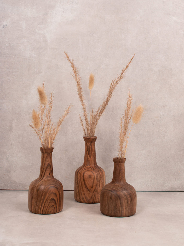 Set of three Mini wooden vase by Bohemia Design with dried flowers