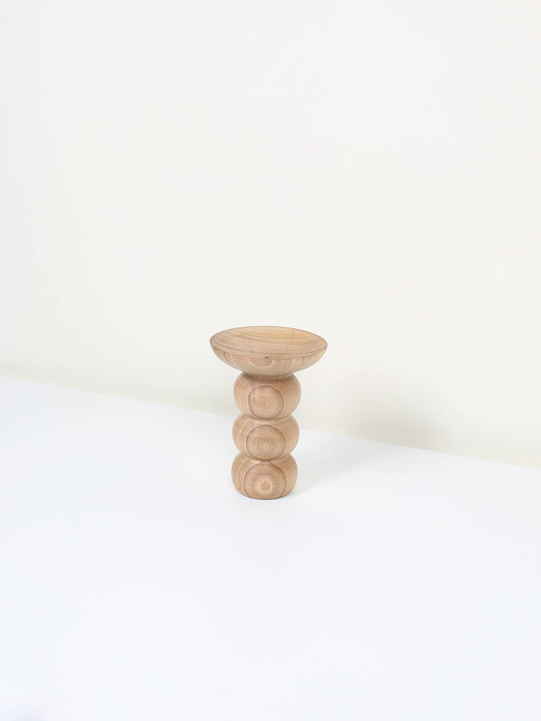 Natural walnut wood incense holder in a stacked bubble shape