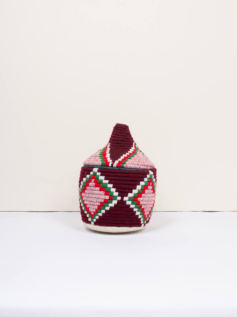 Moroccan wool storage pot by Bohemia Design in maroon