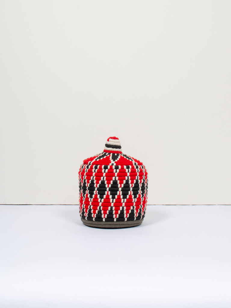 Moroccan wool storage pot by Bohemia Design in red and black pattern