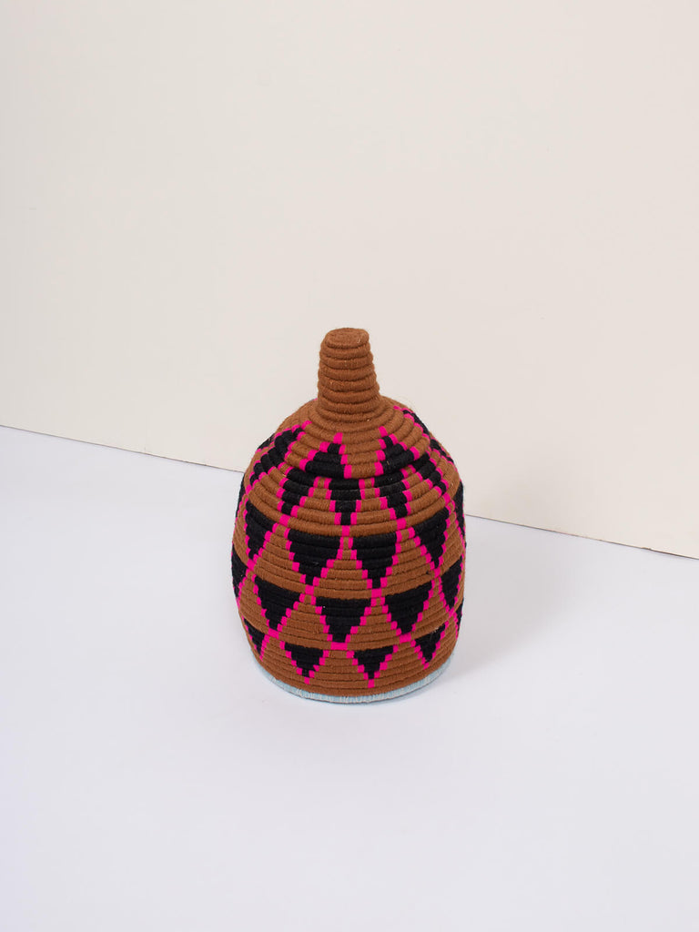 Moroccan wool storage pot by Bohemia Design in brown and pink design