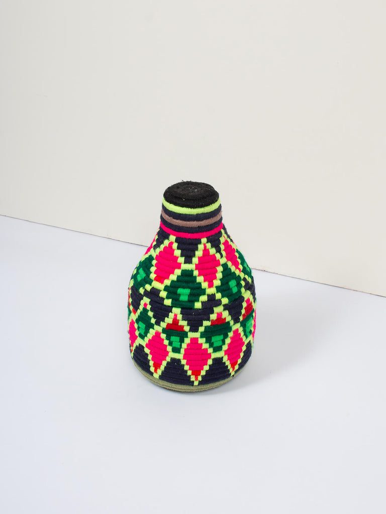 Moroccan wool storage pot by Bohemia Design in neon pattern