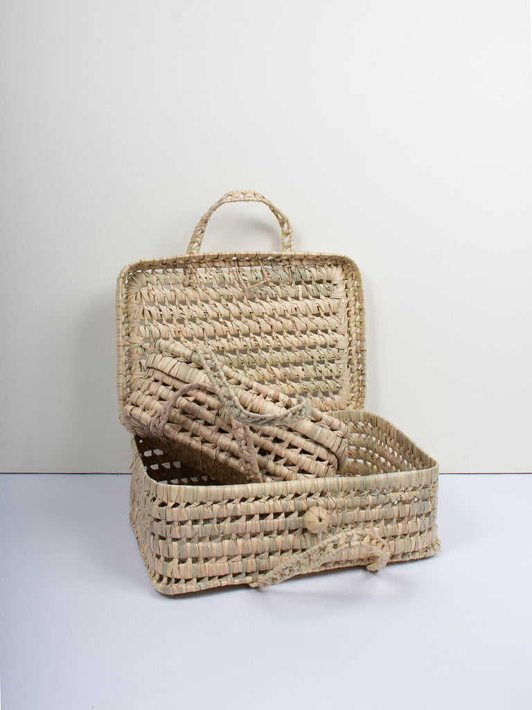 Set of two woven wicker suitcase baskets with double handles by Bohemia Design