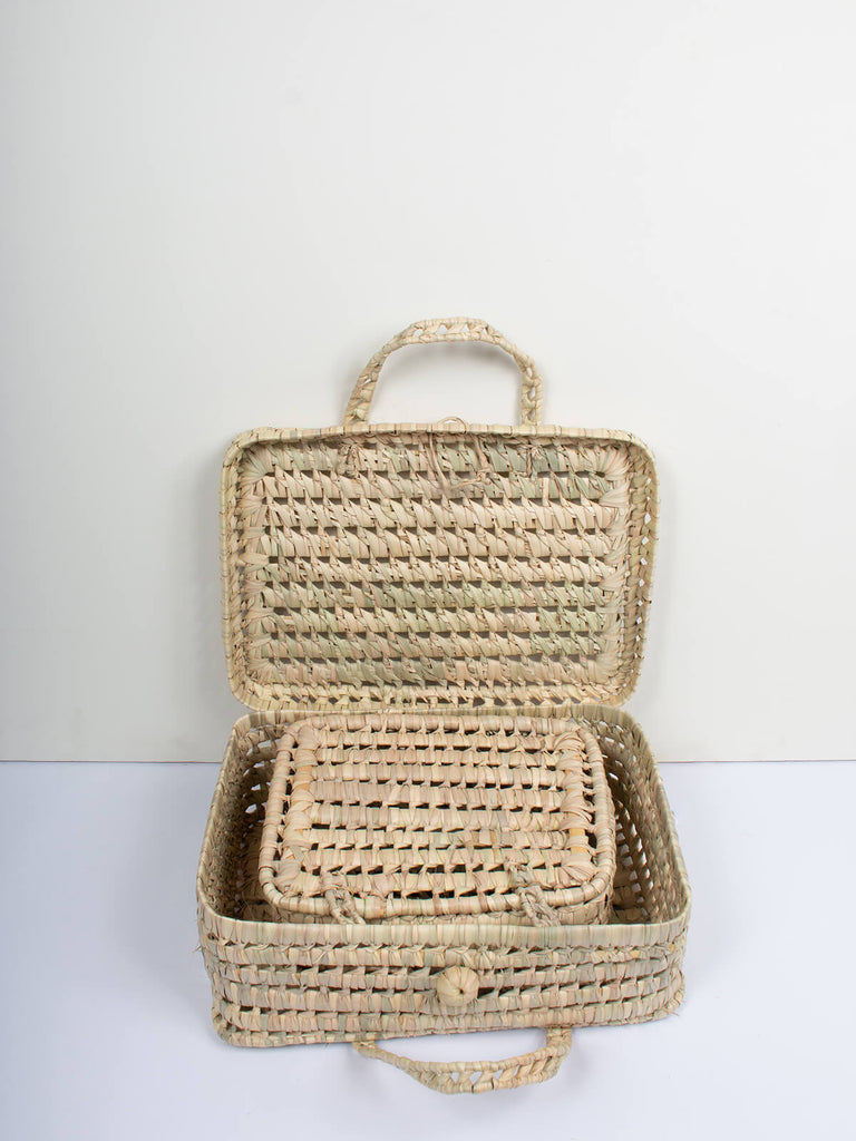 Set of two woven suitcase baskets with double handles by Bohemia Design