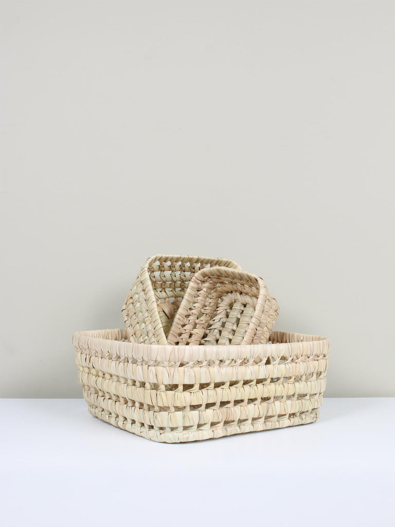 Open weave natural woven basket trays by Bohemia Design